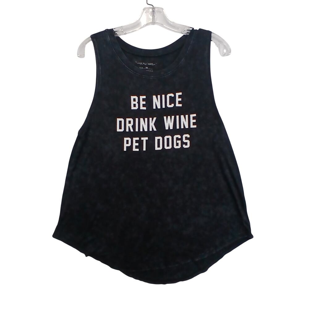Grayson Threads Womens M Tank Top Be Nice Drink Wine Pet Dogs Charcoal